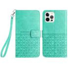 For iPhone 15 Pro Max Rhombic Texture Leather Phone Case with Lanyard(Green) - 1