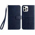 For iPhone 15 Pro Rhombic Texture Leather Phone Case with Lanyard(Blue) - 1