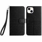 For iPhone 15 Plus Rhombic Texture Leather Phone Case with Lanyard(Black) - 1