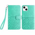 For iPhone 15 Rhombic Texture Leather Phone Case with Lanyard(Green) - 1