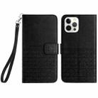 For iPhone 14 Pro Max Rhombic Texture Leather Phone Case with Lanyard(Black) - 1