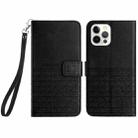 For iPhone 14 Pro Rhombic Texture Leather Phone Case with Lanyard(Black) - 1