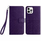 For iPhone 13 Pro Rhombic Texture Leather Phone Case with Lanyard(Purple) - 1