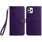 For iPhone 11 Pro Max Rhombic Texture Leather Phone Case with Lanyard(Purple) - 1