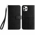 For iPhone 11 Pro Max Rhombic Texture Leather Phone Case with Lanyard(Black) - 1