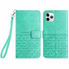 For iPhone 11 Pro Max Rhombic Texture Leather Phone Case with Lanyard(Green) - 1