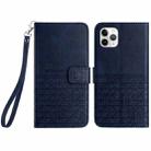 For iPhone 11 Pro Max Rhombic Texture Leather Phone Case with Lanyard(Blue) - 1
