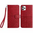 For iPhone 11 Pro Rhombic Texture Leather Phone Case with Lanyard(Red) - 1