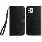 For iPhone 11 Pro Rhombic Texture Leather Phone Case with Lanyard(Black) - 1