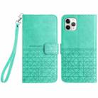 For iPhone 11 Pro Rhombic Texture Leather Phone Case with Lanyard(Green) - 1