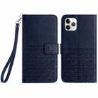For iPhone 11 Pro Rhombic Texture Leather Phone Case with Lanyard(Blue) - 1