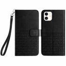 For iPhone 11 Rhombic Texture Leather Phone Case with Lanyard(Black) - 1