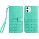 For iPhone 11 Rhombic Texture Leather Phone Case with Lanyard(Green) - 1