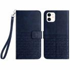 For iPhone 11 Rhombic Texture Leather Phone Case with Lanyard(Blue) - 1