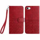 For iPhone SE 2022 / 2020 /8/7 Rhombic Texture Leather Phone Case with Lanyard(Red) - 1