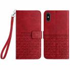 For iPhone X / XS Rhombic Texture Leather Phone Case with Lanyard(Red) - 1