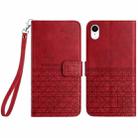 For iPhone XR Rhombic Texture Leather Phone Case with Lanyard(Red) - 1