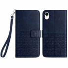 For iPhone XR Rhombic Texture Leather Phone Case with Lanyard(Blue) - 1