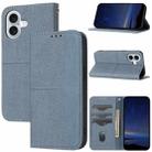 For iPhone 16 Woven Texture Stitching Magnetic Leather Phone Case(Grey) - 1