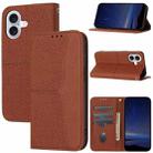 For iPhone 16 Woven Texture Stitching Magnetic Leather Phone Case(Brown) - 1