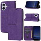 For iPhone 16 Woven Texture Stitching Magnetic Leather Phone Case(Purple) - 1