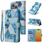For iPhone 15 Pro Max Marble Bronzing Stitching Leather Phone Case(Blue) - 1