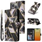 For iPhone 15 Pro Marble Bronzing Stitching Leather Phone Case(Black) - 1