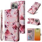 For iPhone 15 Pro Marble Bronzing Stitching Leather Phone Case(Rose Gold) - 1