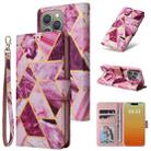 For iPhone 15 Pro Marble Bronzing Stitching Leather Phone Case(Purple) - 1