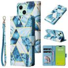 For iPhone 15 Marble Bronzing Stitching Leather Phone Case(Blue) - 1