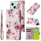 For iPhone 15 Marble Bronzing Stitching Leather Phone Case(Rose Gold) - 1