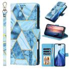 For iPhone 16 Plus Marble Bronzing Stitching Leather Phone Case(Blue) - 1