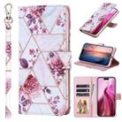 For iPhone 16 Plus Marble Bronzing Stitching Leather Phone Case(Rose Gold) - 1