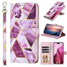 For iPhone 16 Pro Marble Bronzing Stitching Leather Phone Case(Purple) - 1