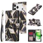 For iPhone 17 Pro Max Marble Bronzing Stitching Leather Phone Case(Black) - 1