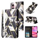For iPhone 17 Marble Bronzing Stitching Leather Phone Case(Black) - 1