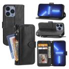 For iPhone 15 Pro Oil Skin Zipper Wallet Leather Phone Case(Black) - 1