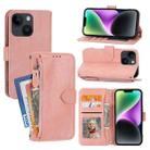 For iPhone 15 Oil Skin Zipper Wallet Leather Phone Case(Pink) - 1