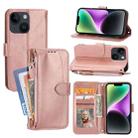 For iPhone 15 Oil Skin Zipper Wallet Leather Phone Case(Rose Gold) - 1