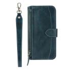 For iPhone 16 Pro Max Oil Skin Zipper Wallet Leather Phone Case(Blue) - 2