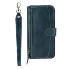 For iPhone 16 Pro Oil Skin Zipper Wallet Leather Phone Case(Blue) - 2