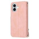 For iPhone 16 Oil Skin Zipper Wallet Leather Phone Case(Pink) - 3