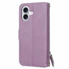For iPhone 16 Oil Skin Zipper Wallet Leather Phone Case(Purple) - 3
