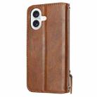 For iPhone 16 Oil Skin Zipper Wallet Leather Phone Case(Brown) - 3