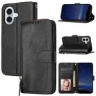 For iPhone 16 Oil Skin Zipper Wallet Leather Phone Case(Black) - 1