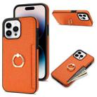 For iPhone 15 Pro Ring Card  Litchi Leather Back Phone Case(Orange) - 1