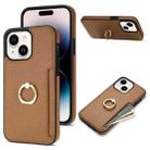 For iPhone 15 Plus Ring Card  Litchi Leather Back Phone Case(Brown) - 1