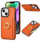 For iPhone 14 Plus Ring Card  Litchi Leather Back Phone Case(Orange) - 1