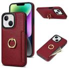 For iPhone 14 Plus Ring Card  Litchi Leather Back Phone Case(Red) - 1