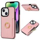 For iPhone 14 Plus Ring Card  Litchi Leather Back Phone Case(Pink) - 1